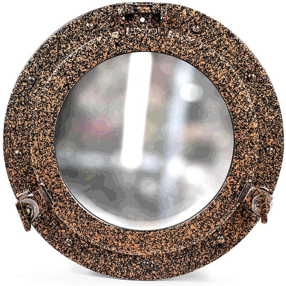 Nagina International Dual Tone Spilled Brush Aluminum Nautical Porthole Mirrors | Wall Mounted Colorful Bathroom Mirrors (Diamond Brown, 17 Inches)