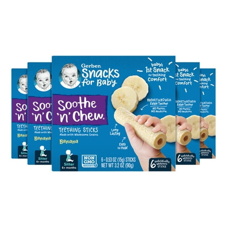 Gerber Snacks for Baby Soothe n Chew Teething Sticks Banana, 0.53 oz Box (30 Pack)