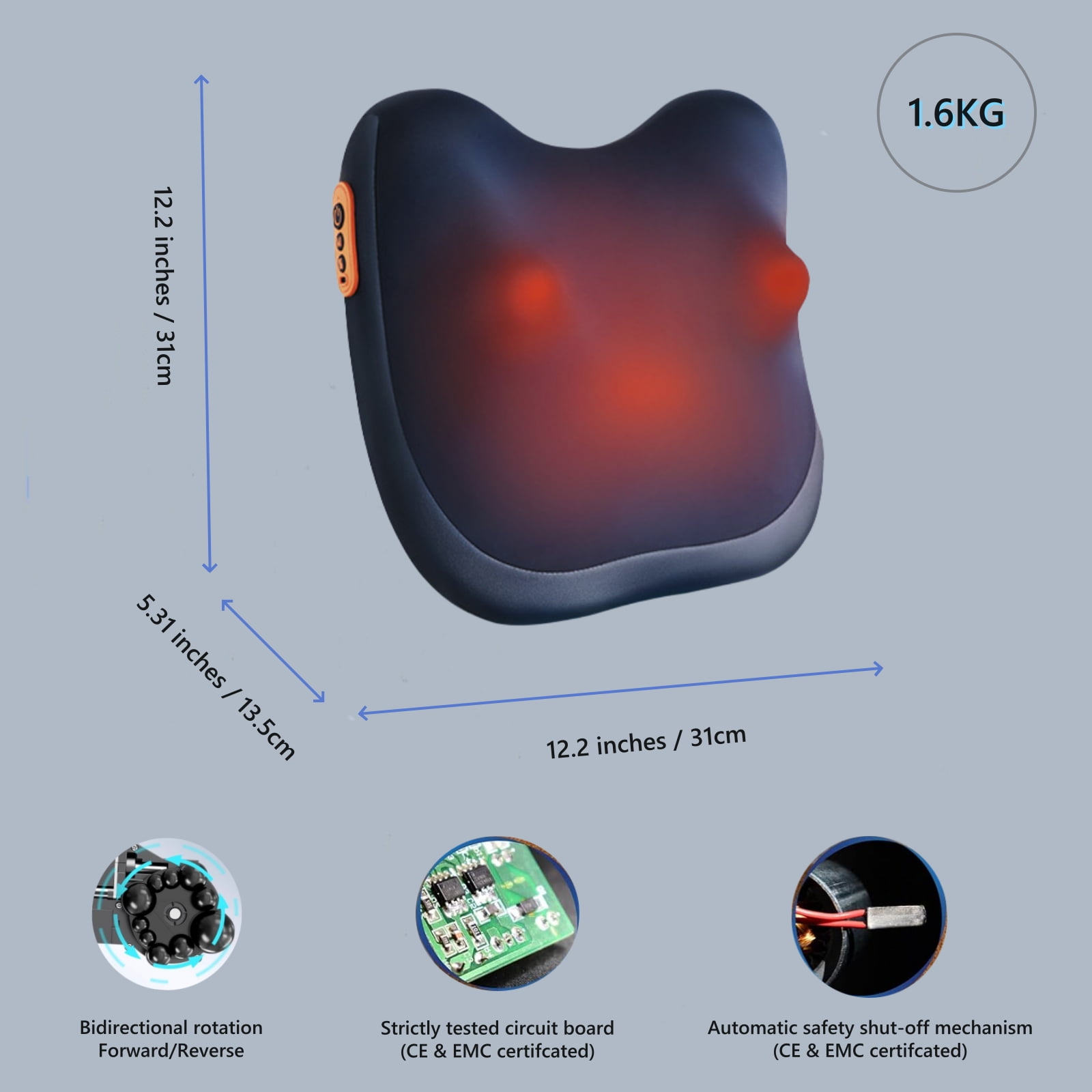 Xummero Shiatsu Back and Neck Massager with Heat - Cordless Rechargeable 3D Kneading Deep Tissue Massage Pillow for Chair, Car, Muscle Pain Relief - Black