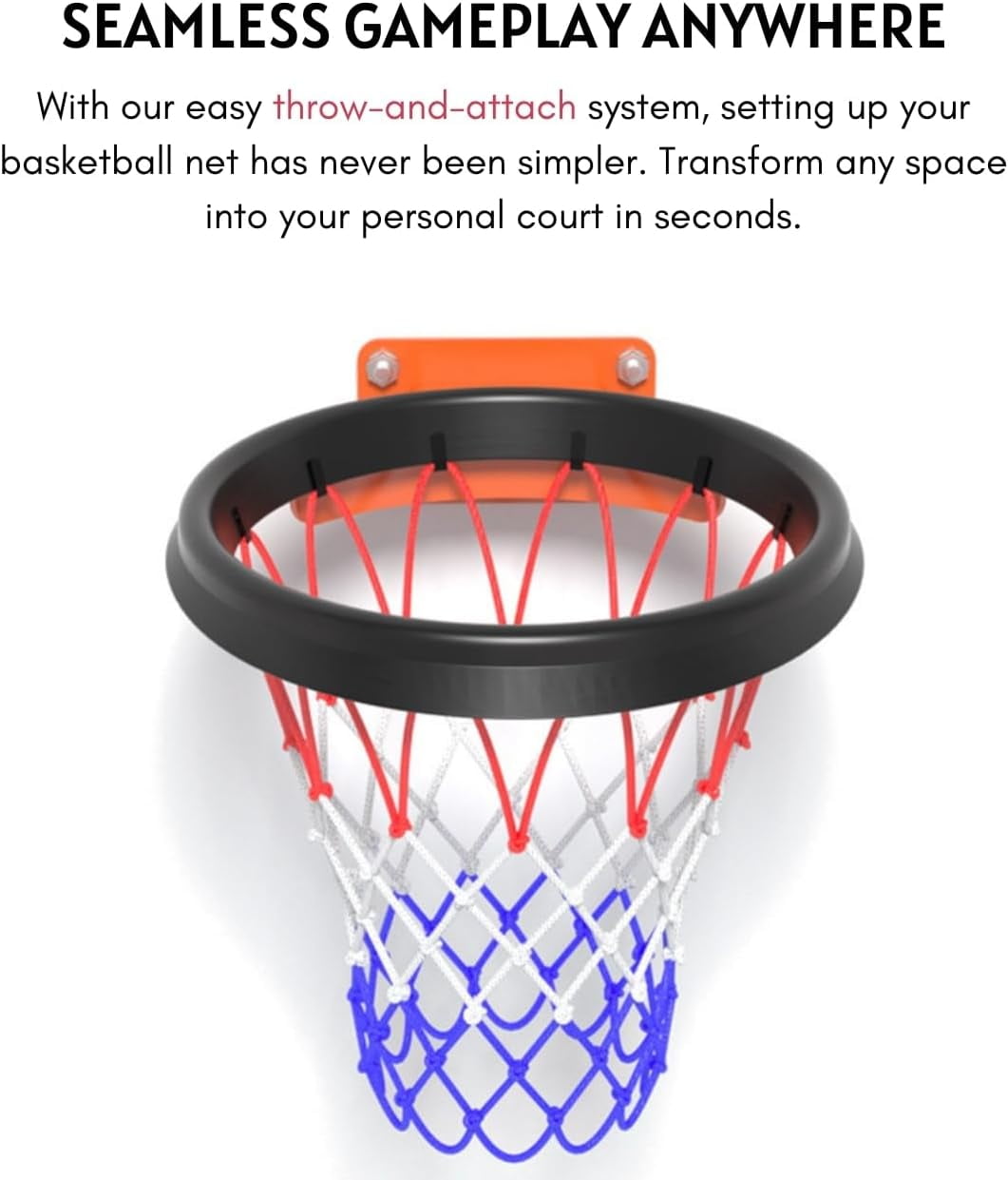 Portable Basketball Net – Easy Install Throw-and-Attach System for Rimless Hoops, Durable & Lightweight Design for Indoor/Outdoor Play