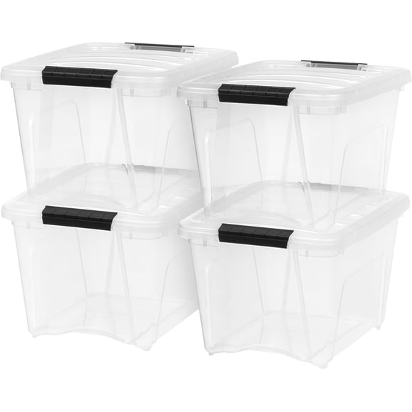 IRIS USA Boîte de Rangement en Plastique de 19 QT avec Couvercle et Loquets - Lot de 4 - Sans BPA, Solution d'Organisation Transparente, St Empilable Durable