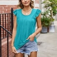 thumbnail image 2 of Blusa plisada con cuello redondo y cuello redondo de moda para mujer con manga casquillo y volantes para fiesta en la playa, 2 of 8