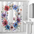 thumbnail image 4 of Blue Red Flower Fabric Shower Curtain Watercolor Wreath Washable Shower Curtains for Bathroom, Waterproof Bath Curtain with Hooks Home Decor 72x72in, 4 of 8