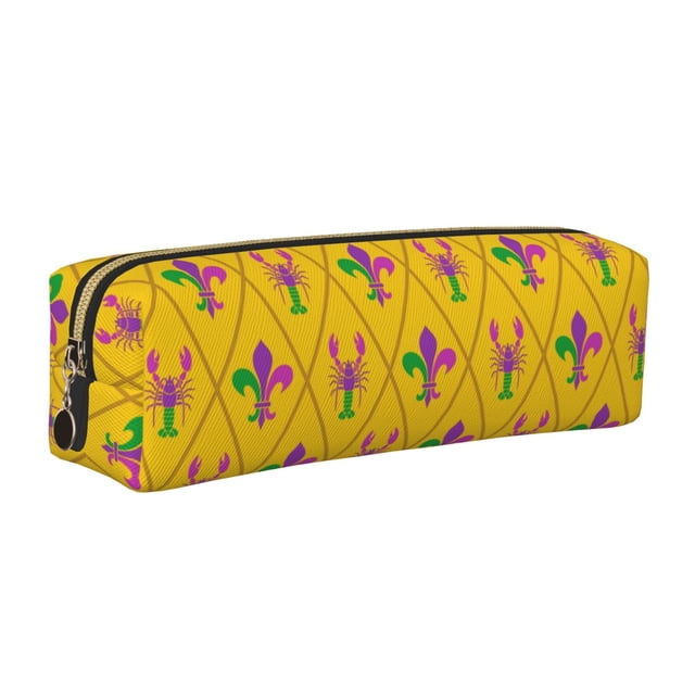 Fotbe Mardi Gras Crayfish and Fleur de lis Estuche para Lápices de Cuero con Estampado, Estuche con Cremallera Resistente, Organizador Compacto y Elegante para Papelería