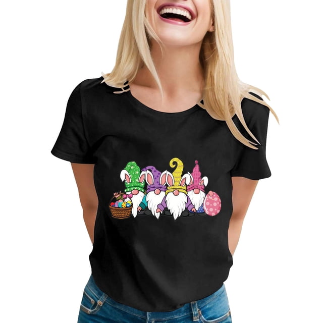 Fvwitlyh T-Shirts pour Femmes Coupe Ample Mode pour Femmes pour Hauts Décontractés Manches Courtes Col Rond T-Shirt T-Shirt Imprimé Haut Ample Noir, TTG