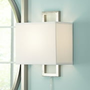 Plug In Wall Lamps Possini Euro Design Aundria Rectangular Brushed Steel Plug In Wall Lamp
