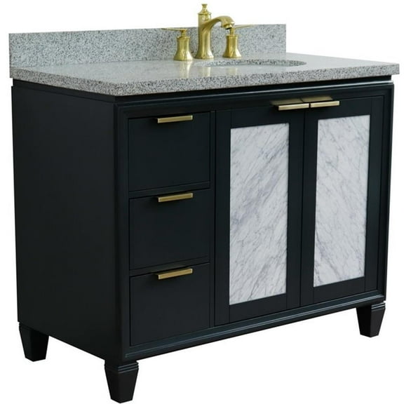 Trento 43" Solid Wood Vanity with Right Oval Sink in Gray/Gray Granite Stone