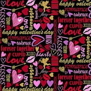 Valentine Lingo - Sweethearts Collections - Black Cotton Fabric by QT Fabrics