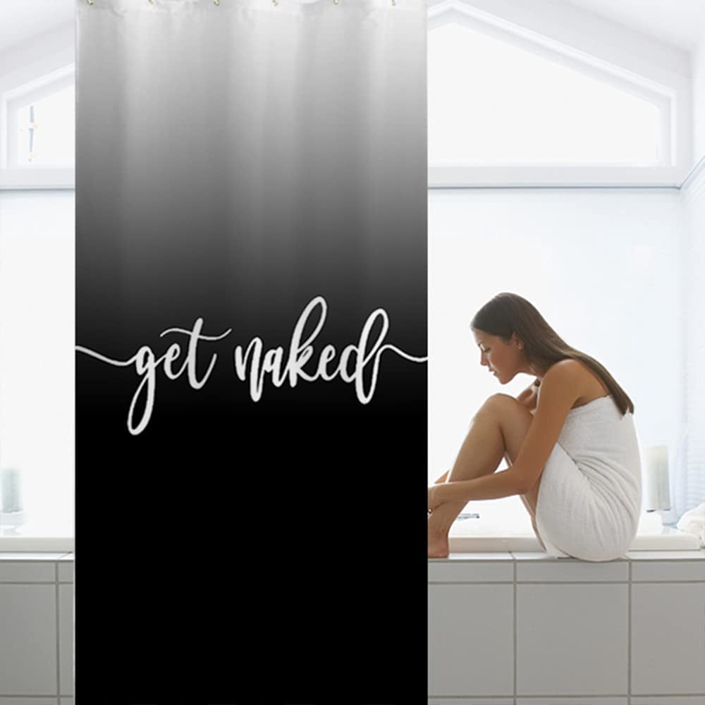 Stall Get Naked Shower Curtain Black Get Naked Grayish White to Black Funny Cute Art Fonts Words Fabric Machine Washable Bathroom Decor Set with Hook Bath Curtain 36 x 72 inches