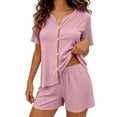 thumbnail image 2 of YHAJDS Womens Pajama Sets Solid Open Front Notch Collar Button Thin Silky Ice Silk Soft Loungewear Sleepwear Set, 2 of 6