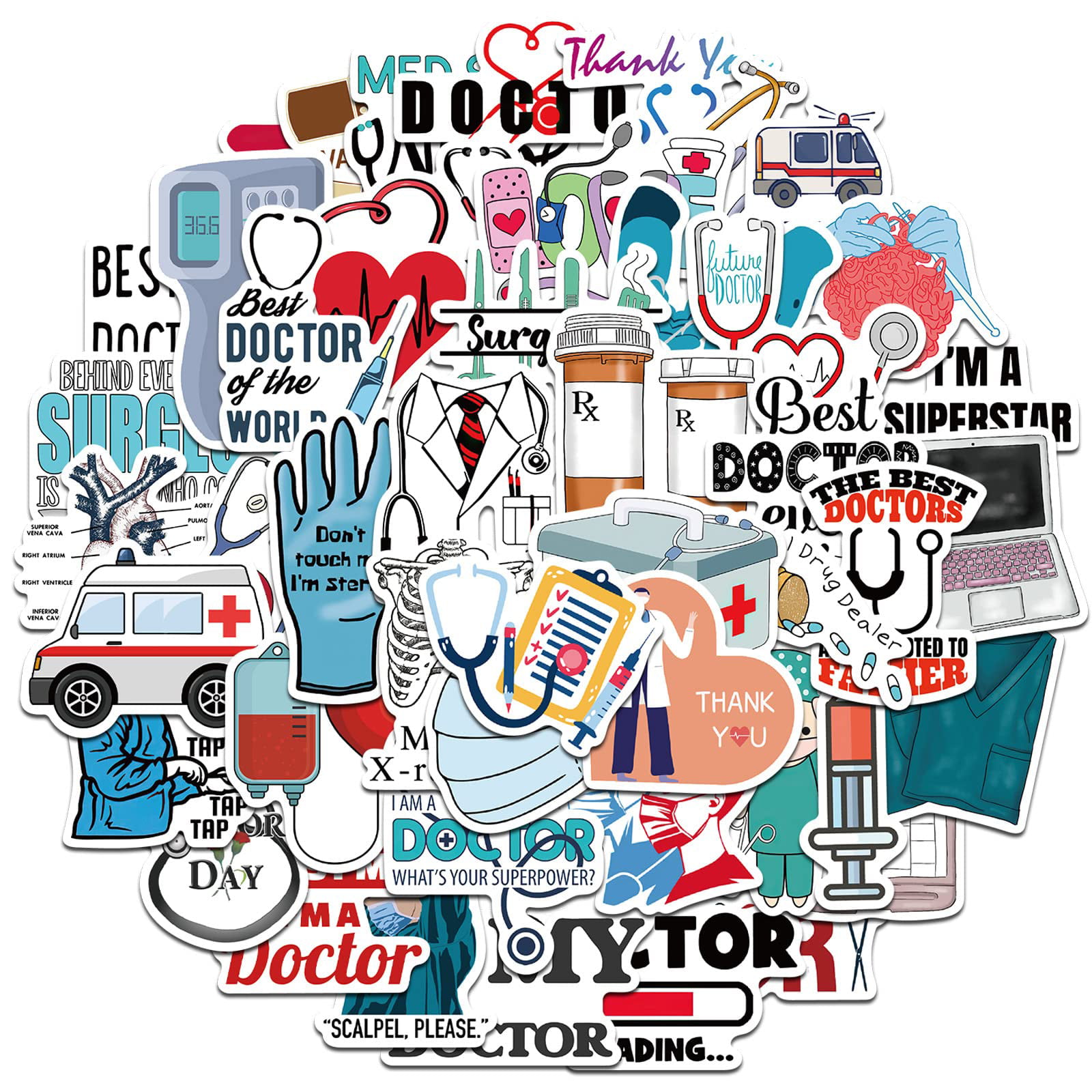 50Pcs Medical Stickers | Doctor Nurse Stethoscope Waterproof Vinyl Stickers  | Cartoon Human Body Organ Anatomy Decals for Water Bottles, Laptop,  Clipboard, Phone Case, Skateboard 