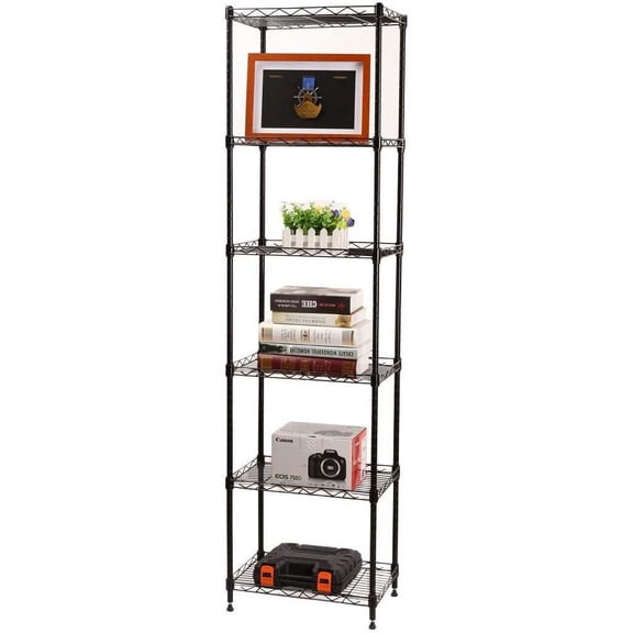 YOHKOH 6 Wire Shelving Steel Storage Rack Adjustable Unit Shelves for Laundry Bathroom Kitchen Pantry Closet 16.6" Width x 63" Height x 11.8" Depth, Black