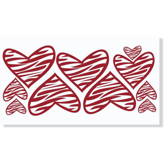 Zebra Heart Wall Vinyl Sticker Decals for Room Decor 10Pc 8 to 2 , Red