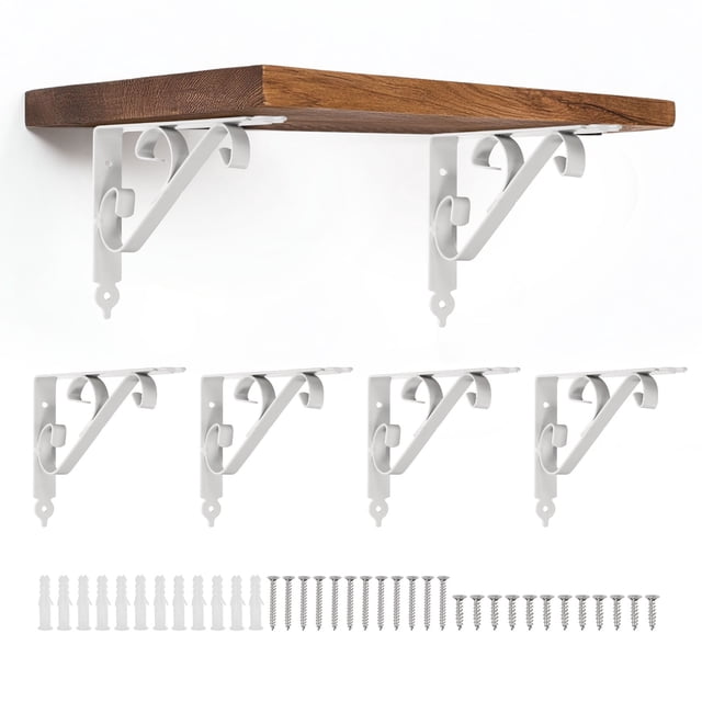 Uxcell 6 Pcs Soportes Decorativos para Estantes, Soportes para Estantes Flotantes de 250mm/10 Pulgadas para Estanterías de Pared, Blanco