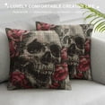 thumbnail image 3 of Chilfamy Throw Pillow Cover Skull and Flowers Pillow Covers White/Pink Pillowcovers Soft Double Side Print Sofa Square Throw Pillowcover  for Living Room Bedroom Car Decor White, 3 of 5