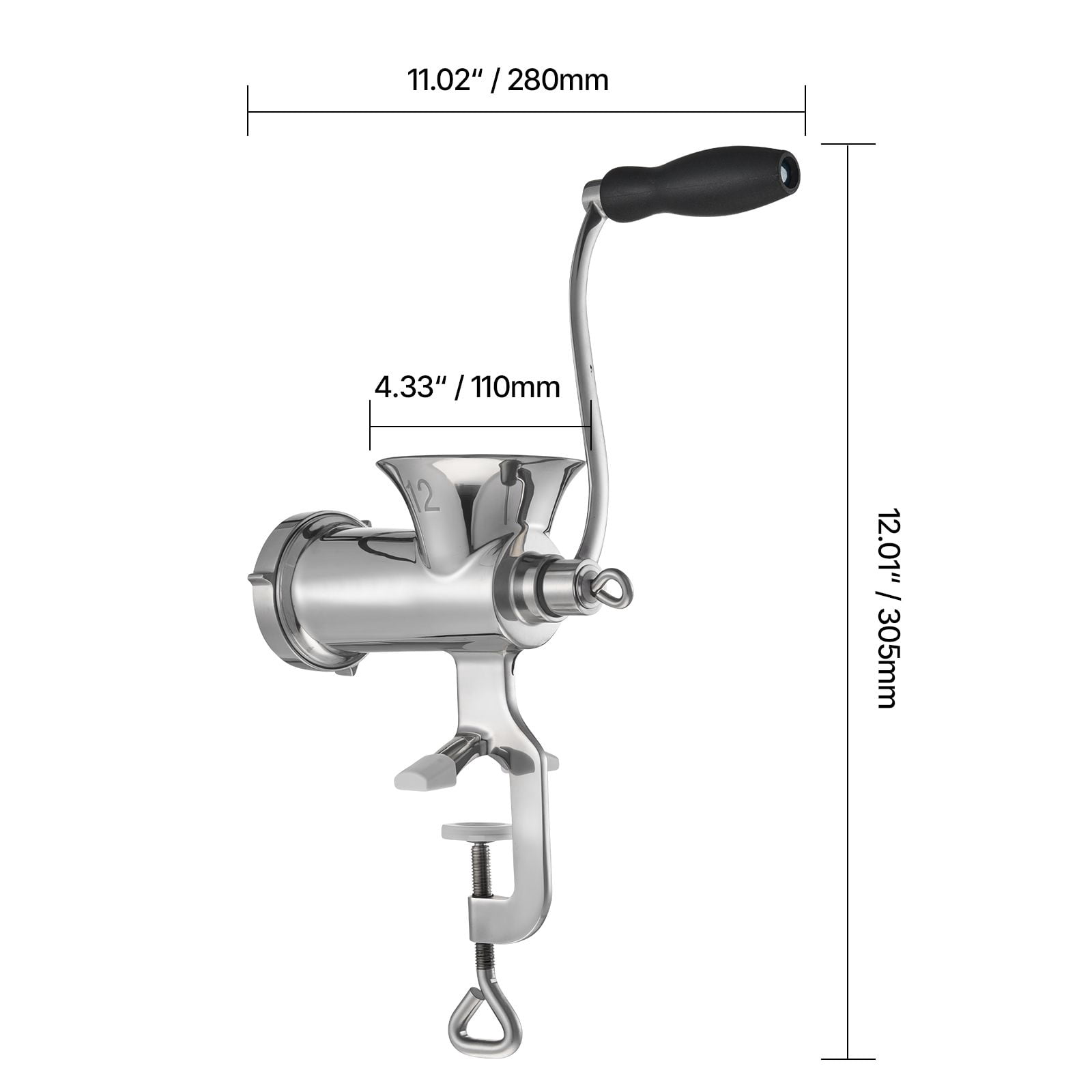 Manual Meat Grinder with Table Clamp, 304 Stainless Steel, 5mm/8mm Plates, Sausage Stuffer, for Home Kitchen Commercial Use
