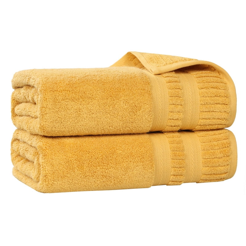 Superior Venice Ribbed Textured Border Zero Twist Bath Sheets, Set of 2, Gold