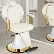 Baasha Reclining Salon Chair for Hair Stylist, All-Purpose Hair Chair with Heavy-Duty Hydraulic Pump, 360°Swivel Styling Chair with Removable Headrest, Weight Capacity Up to 440 lbs - Cream