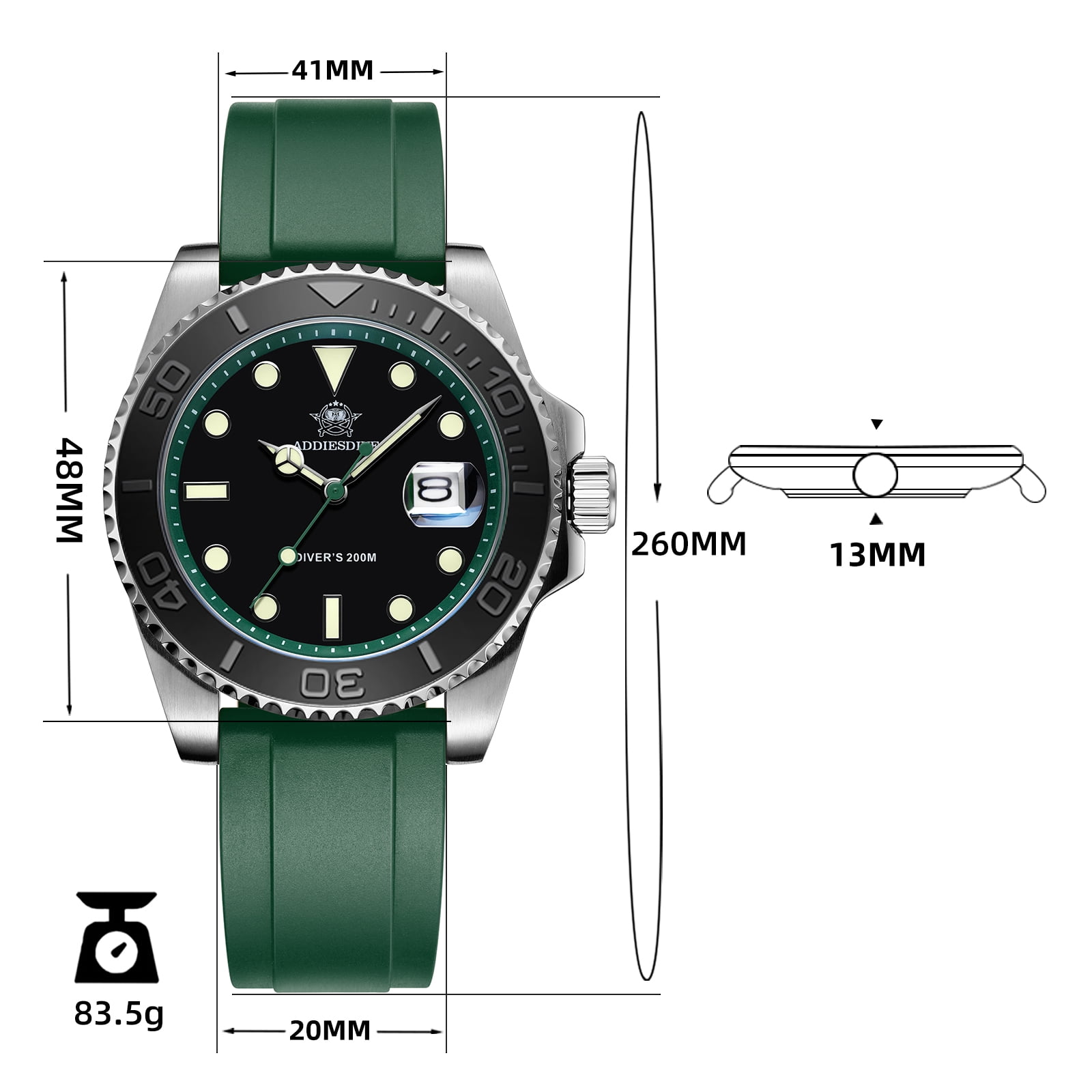 ADDIESDIVE Men's Dive Watch - 200M Water Resistant, Japanese Quartz Movement, Ceramic Bezel & Super Luminous Quartz Watches for Men