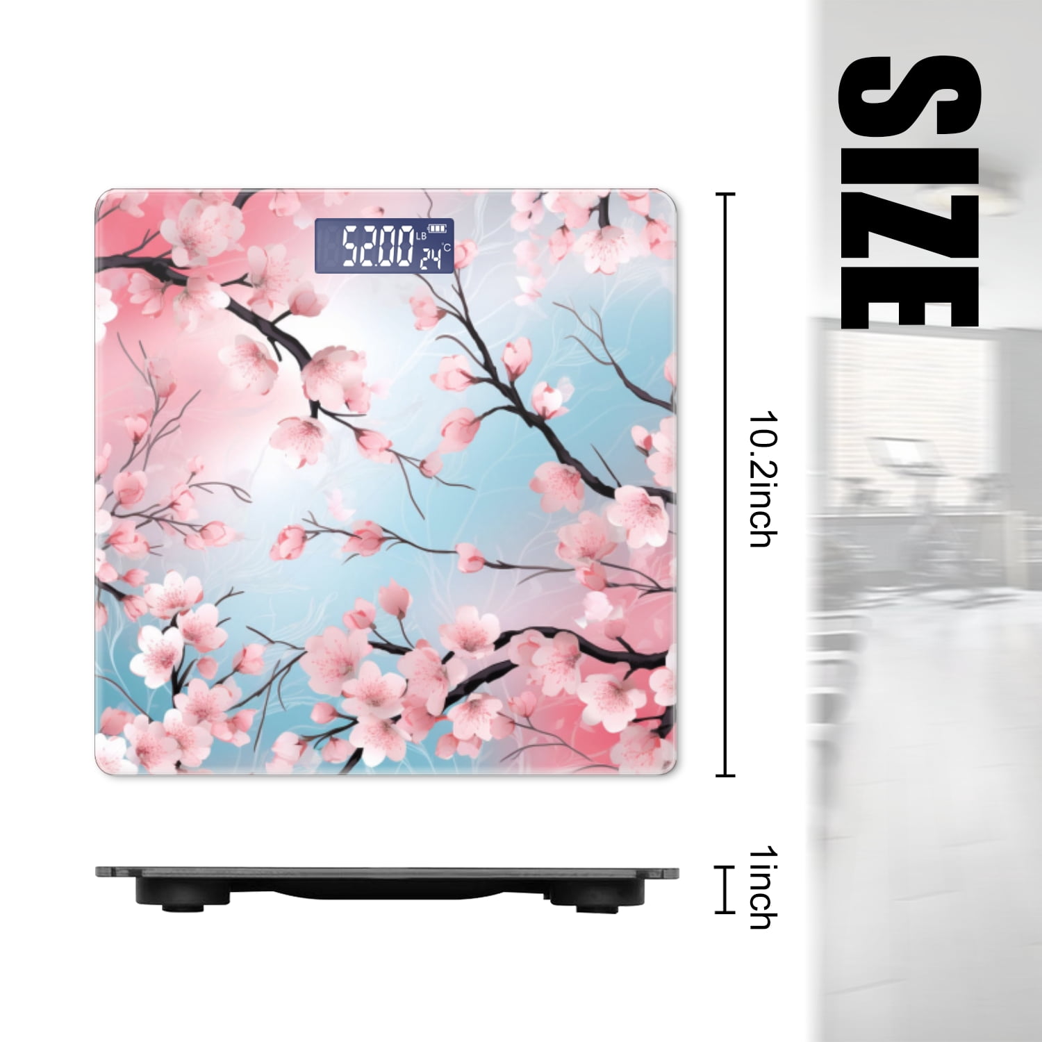 Digital Bathroom Scale with Large LCD Display,High Capacity Scale 400 lbs High Precision body fat scale-Pink And Blue Sky Background, Pink Flowers On Tree Branches