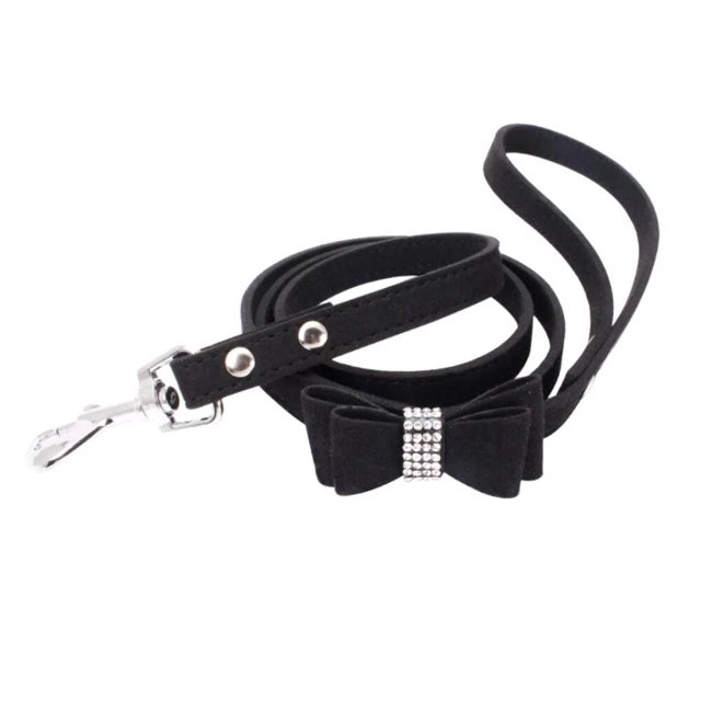 Pet Dog Velvet Leather Collar Leash With Rhinestone Bling Blink Butterfly Fashion Pet Leash Accessories Blind Drop Shipping ShopWise Round