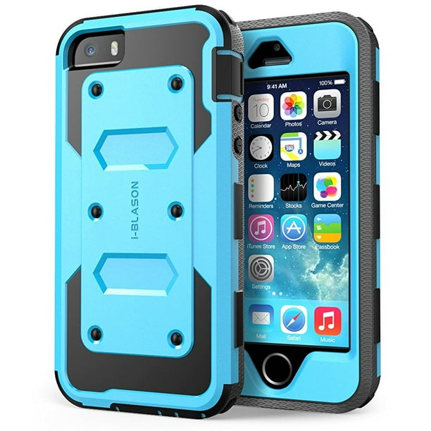 i-Blason-Apple iPhone 5S Case-Armorbox Dual Layer Holster Case - Blue