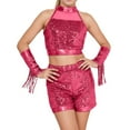 thumbnail image 2 of ZHOGXU Big Kids Girls Outfit Solid Color Sequins Sleeveless Top And Elastic Waist Shorts Comfortable Fashion Sets For Stage Performance Hot Pink 10-11 Years, 2 of 4