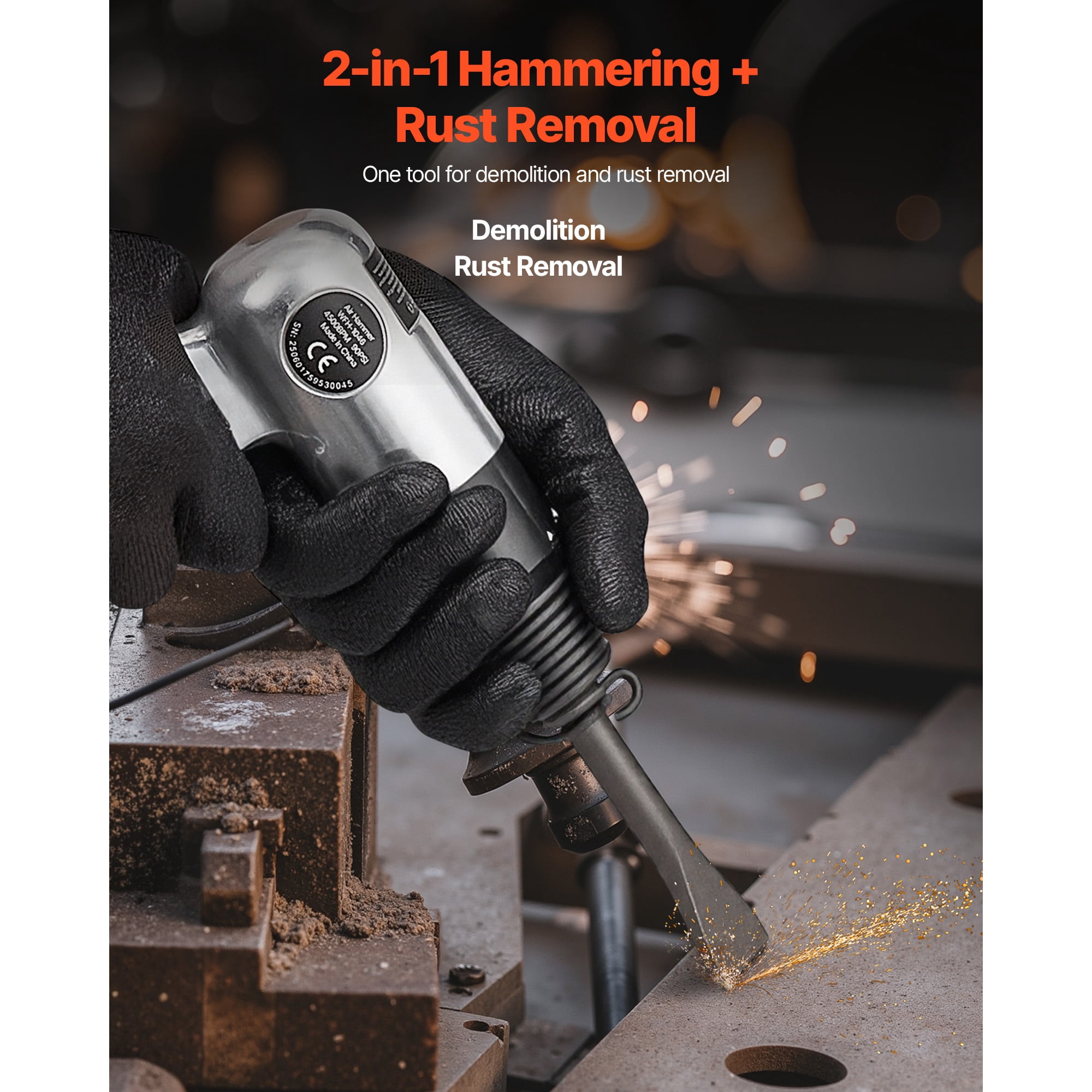 KFFKFF Pneumatic Air Hammer, 4500 BPM Tool with Needle Scaler & 4 Chisels, Compact and Lightweight Design for Cutting, Scraping, and Demolition Tasks