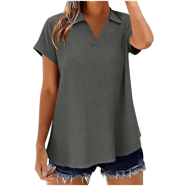 Camisetas de Manga Corta Extra Larga para las Mujeres Blusa con Cuello en V Azul Claro