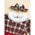 thumbnail image 6 of Elippeo 2-Piece Baby Girls Plaid Set 3 6 12 18 Months Terry Trim Sequins Mesh Dress Long Sleeve Ruffled Romper Bow Headband Adorable Outfits, 6 of 8