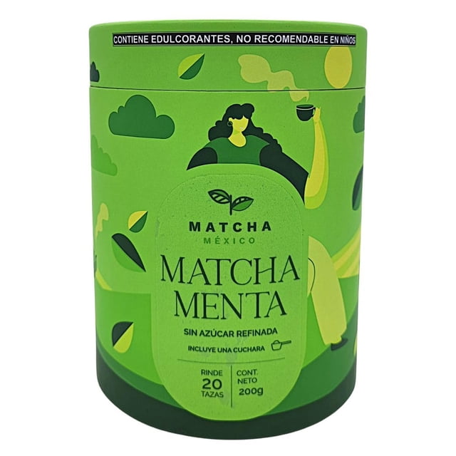 Matcha México Matcha Menta Orgánico, Té Verde en Polvo con Menta, Sin Azúcar Refinada, Sin Lácteos, 200g, 20 Porciones, Incluye Cuchara