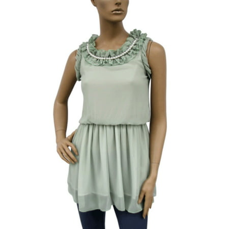 Ruffle With Pearls Neck Ruffled Sleeves Chiffon Mini Dress Top S M L Xl 2Xl - Pale (Best Deal On 223 Ammo)