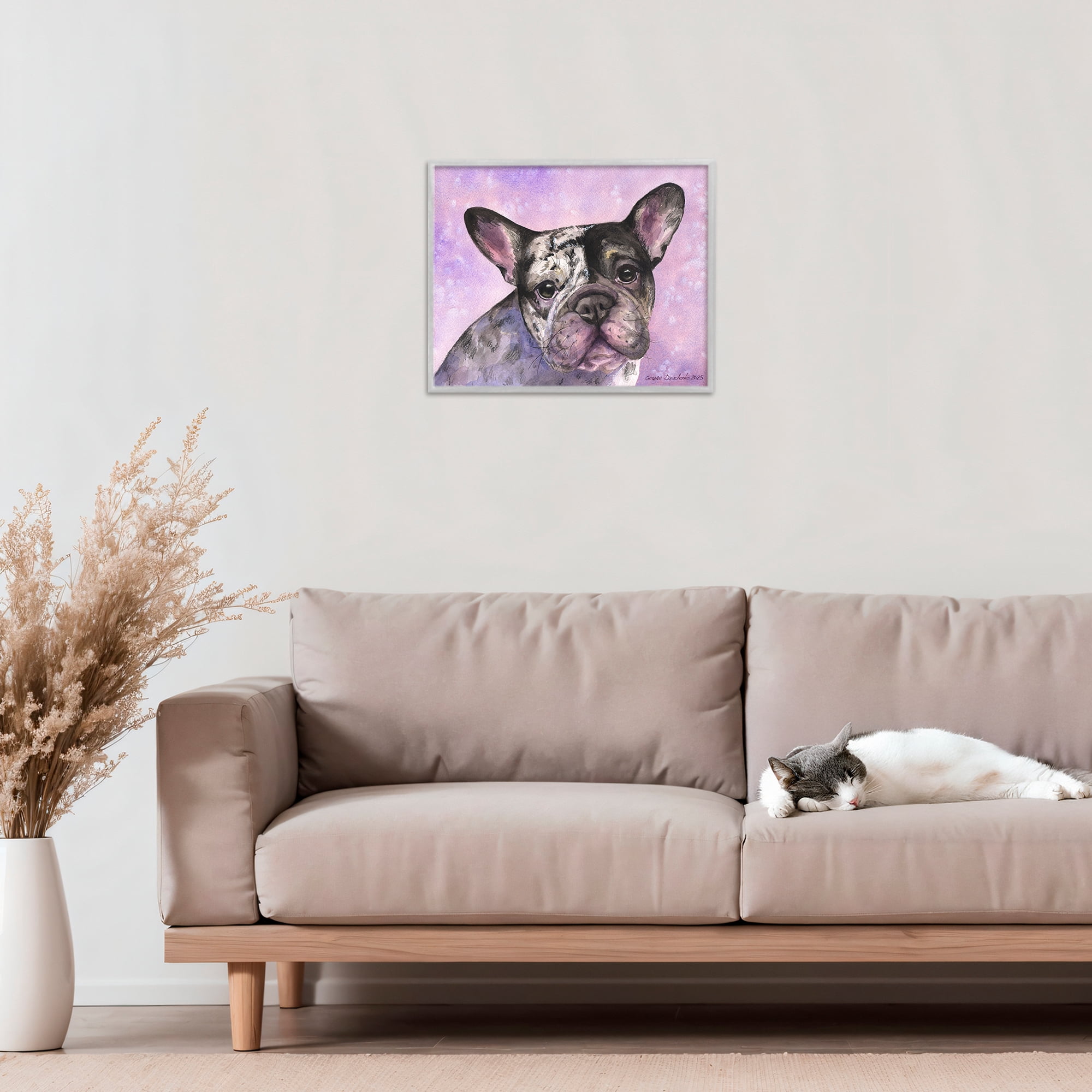 Stupell Industries Harlequin French Bulldog Gray Framed Giclee Art, design by George Dyachenko