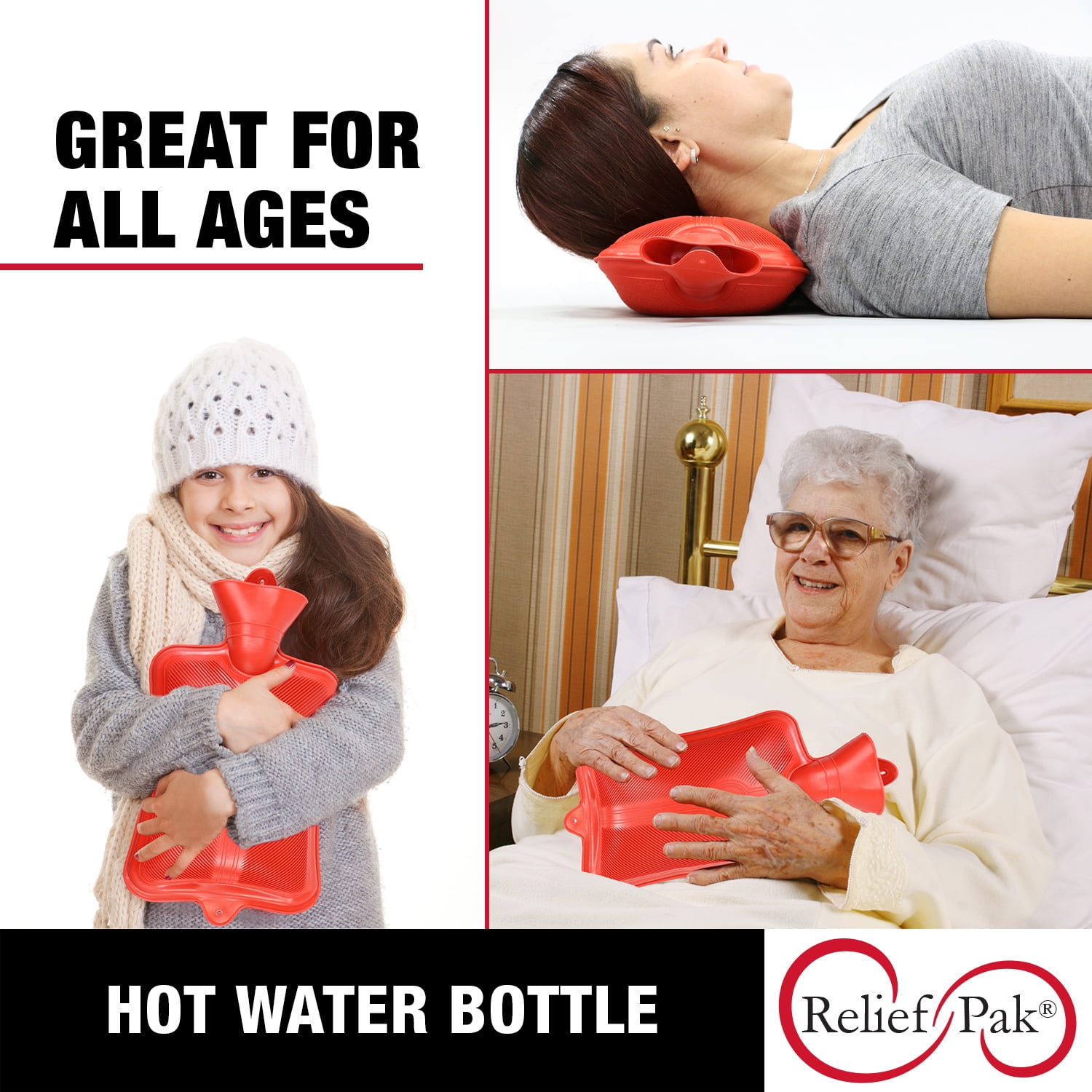 Handy Solutions Rubber Hot Water Bottle for Pain Management, 2 qt Capacity  