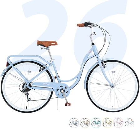 VCITN Womens Bike 26 inch 7 speed Beach Cruiser Bike for Ladies Commuter Bike City Bike, 85% Assembled,Girls Mountain Bike for Women Blue