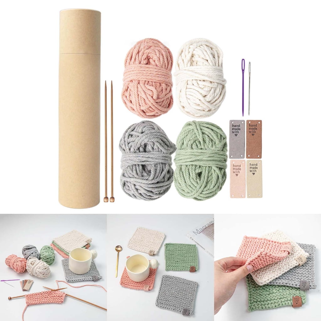CIYISON DIY Coaster Knitting Kits for Beginners Basic Knitting Supplies Tableware Decor