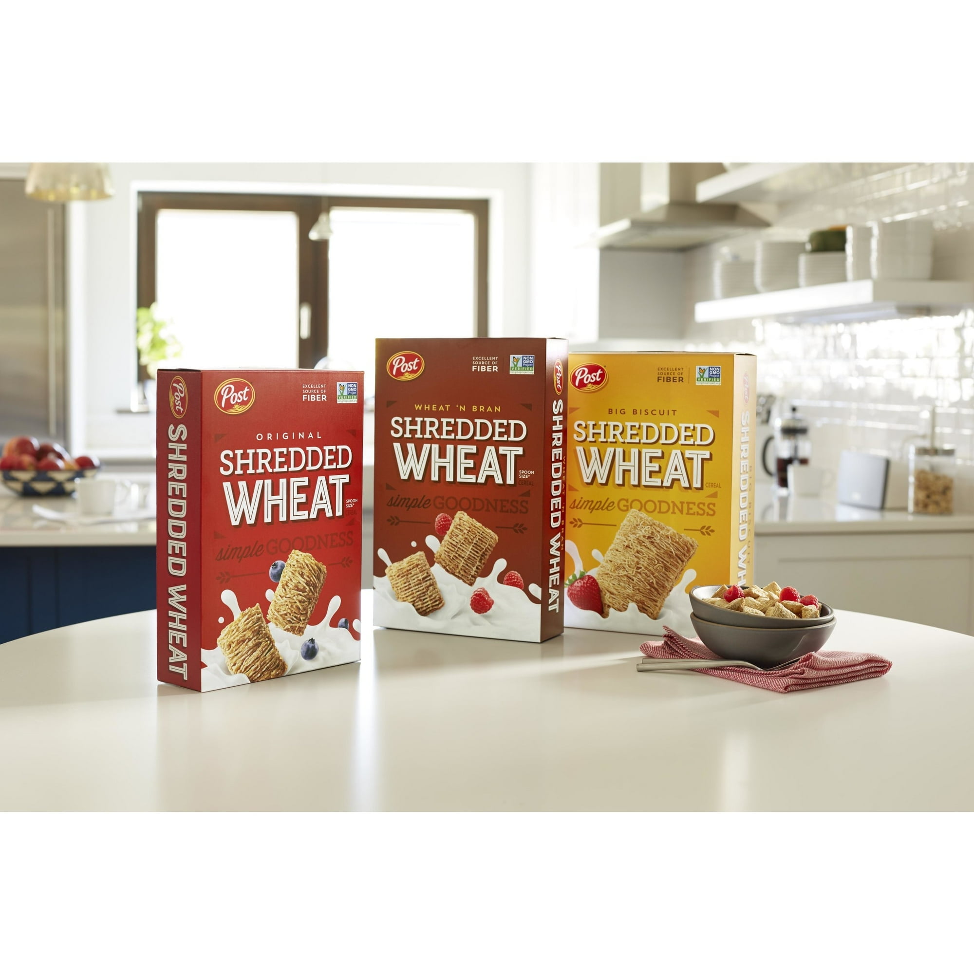 Post Wheat n Bran® Shredded Wheat, Breakfast Cereal, Excellent Source of Fiber, Kosher 18 Ounce (Pack 6)