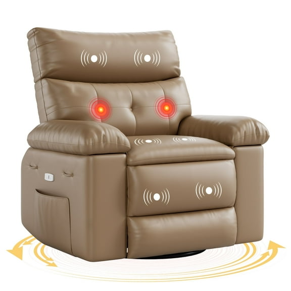 Garvee Electric Recliner Chair, 360° Rocker Swivel Recliner with Heat and Massage, Dark Yellow