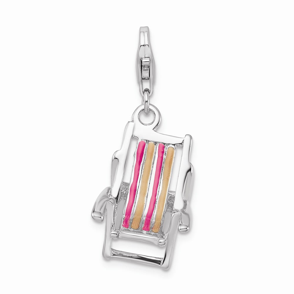 Beautiful Sterling silver 925 sterling Sterling Silver 3-D Enamel Beach Chair w/Lobster Clasp Charm