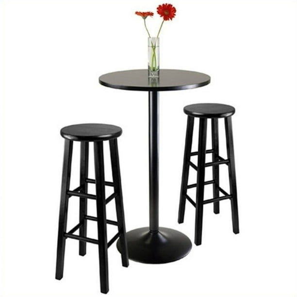 3 Piece Round Black Pub Table With Two 29 Wood Stool Square Legs Com - White Round Pub Table And Chairs