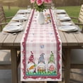 thumbnail image 4 of Gnomes Easter Table Runner - 60 Inch Long Eggs Tulips Spring Floral Pink Plaid Cotton and Linen Blended Dress Scarves Farmhouse Table Runner for Kitchen Dining, Coffee Table, 13" x 60", 4 of 8
