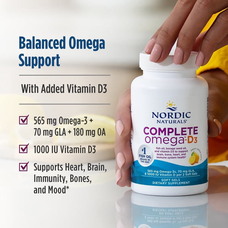 Nordic Naturals, Complete Omega-D3 Softgels, Lemon, 1030 Mg, 60 Ct