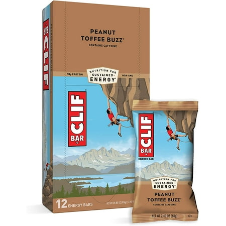 CLIF BARS - Energy Bars - Peanut Toffee Buzz - With Caffeine - Made with Organic Oats - Plant Based Food - Vegetarian - Kosher (2.4 Ounce Protein Bars 12 Count)