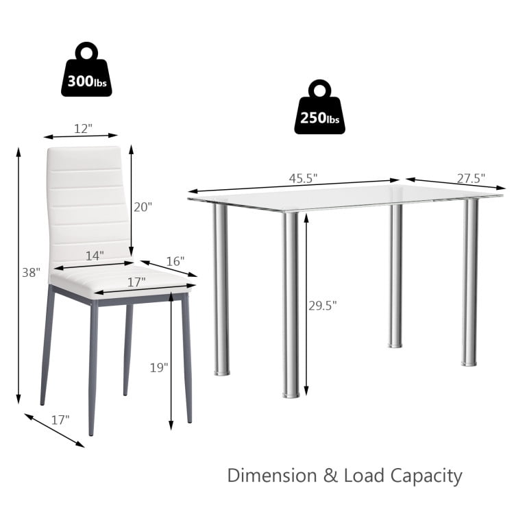 Finihen Dining Set, Dining Table Set, 5 Pieces Dining Set with 4 PVC Leather Chairs, for Home, Restaurant, White