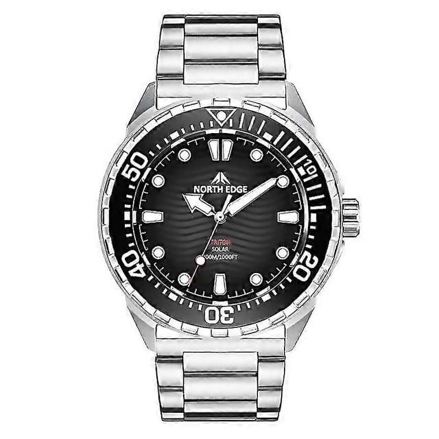 for north edge triton outdoor dive men solar luminous quartz watch crafted with attention to detail reloj de buceo para hombre solar Triton con caja de acero 316L y bisel cerámico unidireccional, esfera negra con marcadores luminosos, corona roscada y pulsera de acero; diámetro aprox. 45.8 mm. Adecuado también para actividades al aire libre.