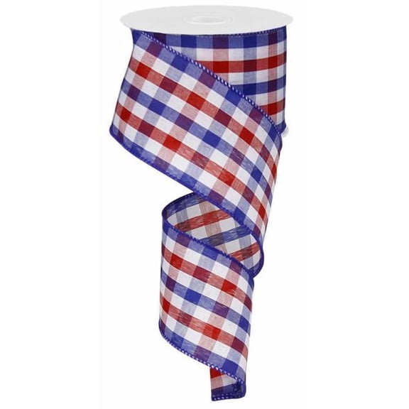 Patriotic Gingham Plaid Wired Ribbon - 2 1/2" x 10 Yards, Memorial Day, 4th of July, 250th Anniversary USA, Red, White, Blue, Veterans Day, Wreath Decor, Election, Rally, Birthday, Gift Bows
