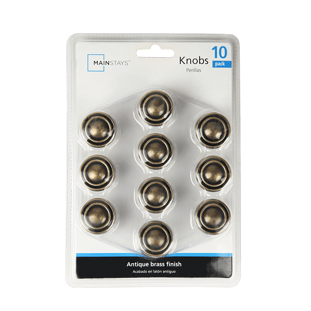 (2 pack) Mainstays 1-3/16" Traditional Cabinet Knob, Antique Brass, 10 Pack