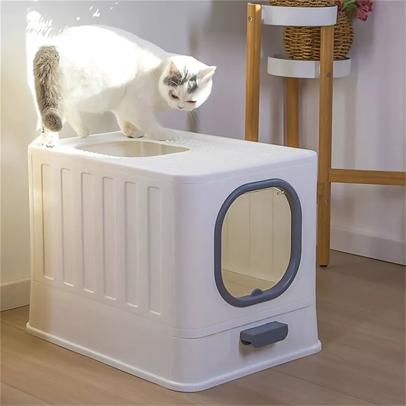 Bingopaw Bac à Litière pour Chat : Bac à Litière en Plastique Anti-Éclaboussures avec Pelle à Litière Pratique, Type Tiroir Entrée Supérieure pour Chatons