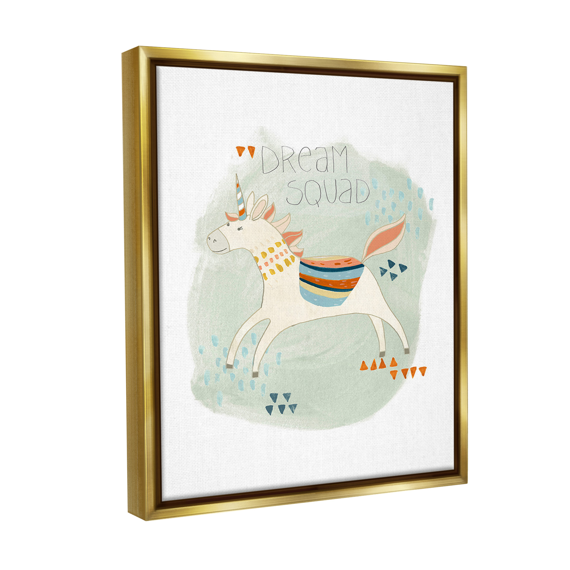 Stupell Industries Dream Squad Unicorn Animals & Insects Painting Gold Floater Framed Canvas Art Print Wall Art, 25 x 31