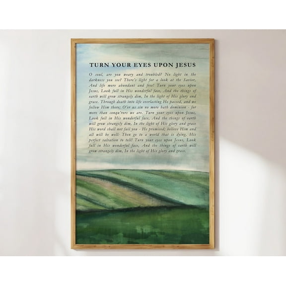 Turn Your Eyes Upon Jesus, Vintage Christian Wall Art Colorful, Bible Verse Wall Art, Landscape Mural, Christian Print, Pastor Appreciation Wall Art, Modern Wall Decor, 8x12 UNFRAMED